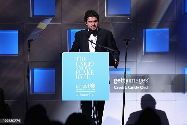 Luca Dotti speaks on stage at the 11th Annual UNICEF Snowflake Ball Honoring Orlando Bloom, Mindy Grossman And Edward G. Lloyd at Cipriani, Wall...