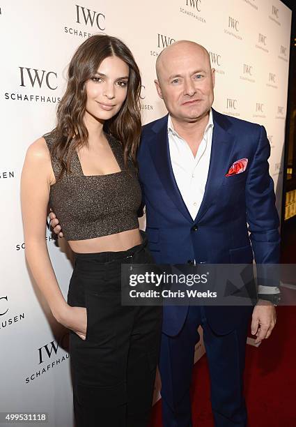 Actress Emily Ratajkowski and IWC Schaffhausen CEO Georges Kern attend IWC Schaffhausen Rodeo Drive Flagship Boutique Opening on December 1, 2015 in...