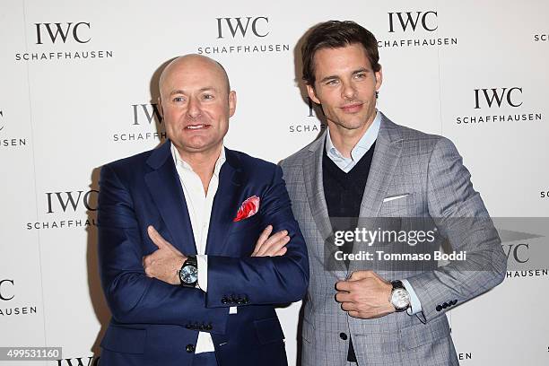 Schaffhausen CEO Georges Kern and actor James Marsden attend the IWC Schaffhausen celebrates Rodeo Drive grand opening held at IWC Shaffhausen on...