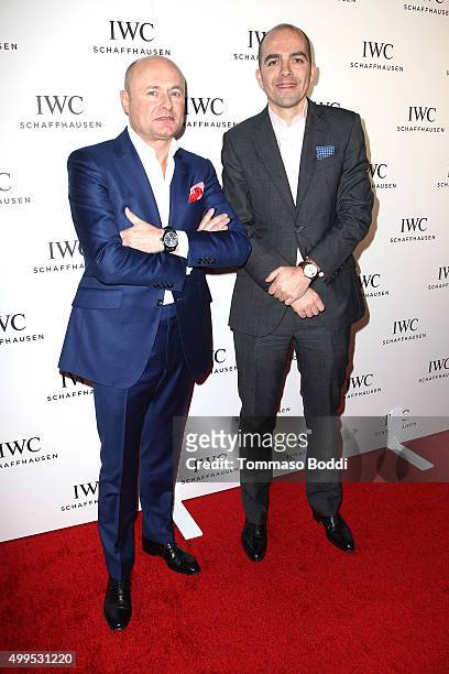Schaffhausen CEO Georges Kern and brand president Edouard d'Arbaumont attend the IWC Schaffhausen celebrates Rodeo Drive grand opening held at IWC...