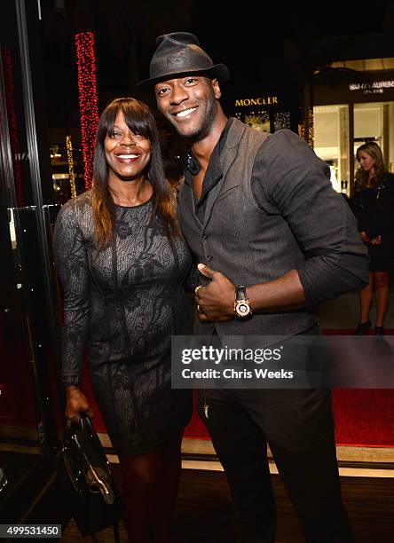 Actor Aldis Hodge and Yolette Evangeline Richardson attends IWC Schaffhausen Rodeo Drive Flagship Boutique Opening on December 1, 2015 in Beverly...