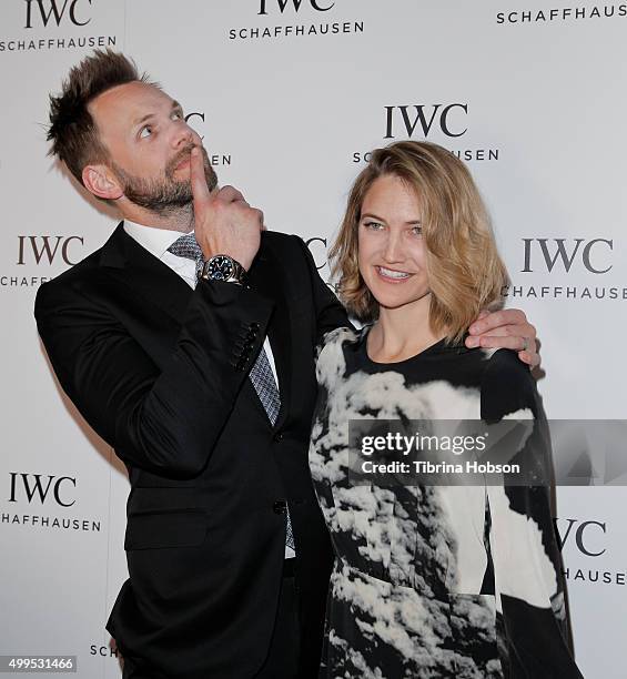 Joel McHale and Sarah Williams attend the IWC Schaffhausen Rodeo Drive grand opening at IWC Shaffhausen on December 1, 2015 in Beverly Hills,...