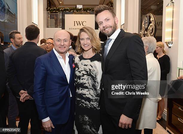 Schaffhausen CEO Georges Kern, poet and novelist Sarah Williams and actor Joel McHale attend IWC Schaffhausen Rodeo Drive Flagship Boutique Opening...