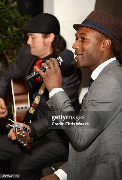 Recording artist Aloe Blacc performs onstage during IWC Schaffhausen Rodeo Drive Flagship Boutique Opening on December 1, 2015 in Beverly Hills,...