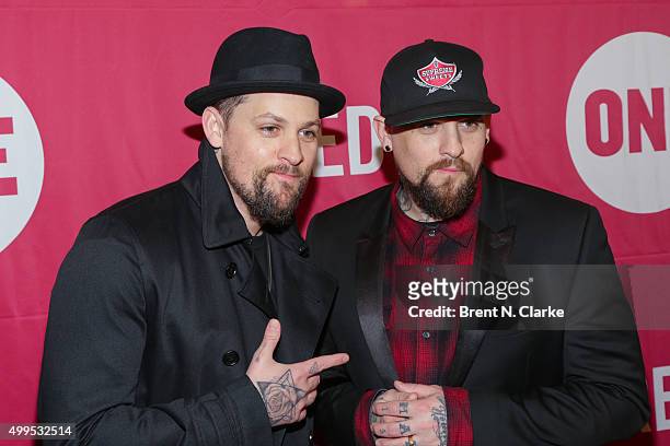 Musicians Joel Madden and Benji Madden attend ONE and 's "It Always Seems Impossible Until It Is Done" event held at Carnegie Hall on December 1,...