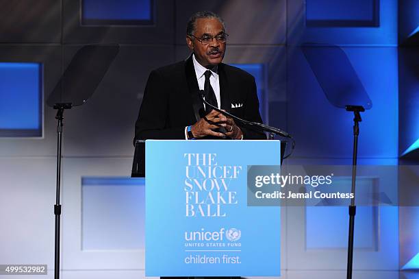 Fund for UNICEF Honoree: Helenka Pantaleoni Humanitarian Award Edward G. Lloyd speaks on stage at the 11th Annual UNICEF Snowflake Ball Honoring...