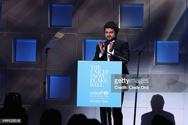 Fabrice Klein speaks onstage during the 11th Annual UNICEF Snowflake Ball Honoring Orlando Bloom, Mindy Grossman And Edward G. Lloyd at Cipriani,...