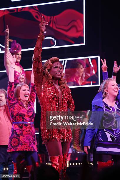 Wayne Brady with the cast during his opening night curtain call bows in 'Kinky Boots' at the Hirschfeld Theatre on December 1, 2015 in New York City.