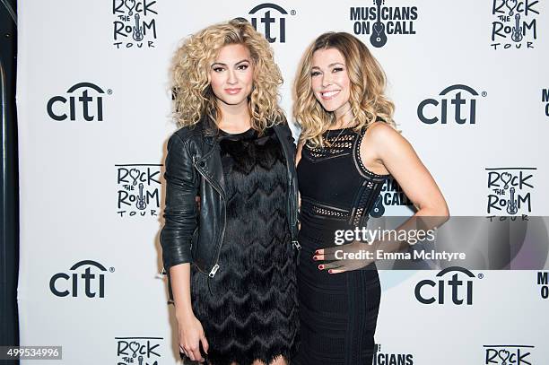 Tori Kelly and Rachel Platten attend Musicians on Call's "Rock the Room Tour" at Greystone Manor on December 1, 2015 in West Hollywood, California.