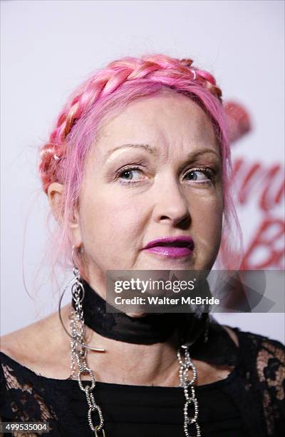Cyndi Lauper attends the opening night press reception for Wayne Brady opening in 'Kinky Boots' at the Paramount Bar and Grill on December 1, 2015 in...