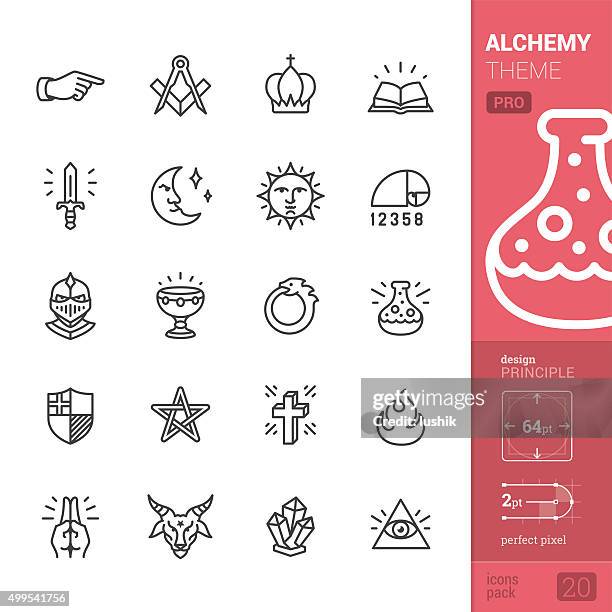 alchemy and middle ages related vector icons - pro pack - pentagram stock illustrations