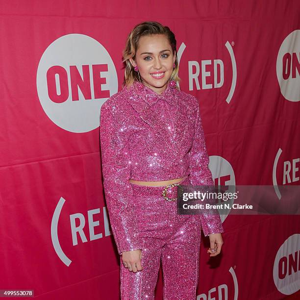 Recording artist Miley Cyrus attends ONE and 's "It Always Seems Impossible Until It Is Done" event held at Carnegie Hall on December 1, 2015 in New...