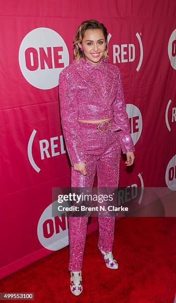 Recording artist Miley Cyrus attends ONE and 's "It Always Seems Impossible Until It Is Done" event held at Carnegie Hall on December 1, 2015 in New...