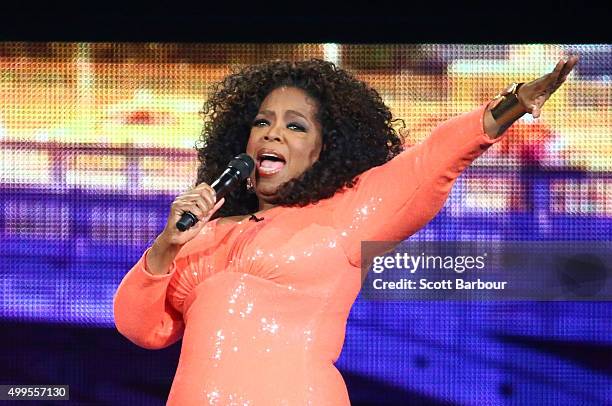 Oprah Winfrey on stage during her An Evening With Oprah tour on December 2, 2015 in Melbourne, Australia.