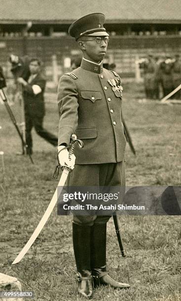 Sub-Lieutenant of the Japanese Imperial Army Prince Mikasa is seen on October 1, 1936 in Narashino, Chiba, Japan.