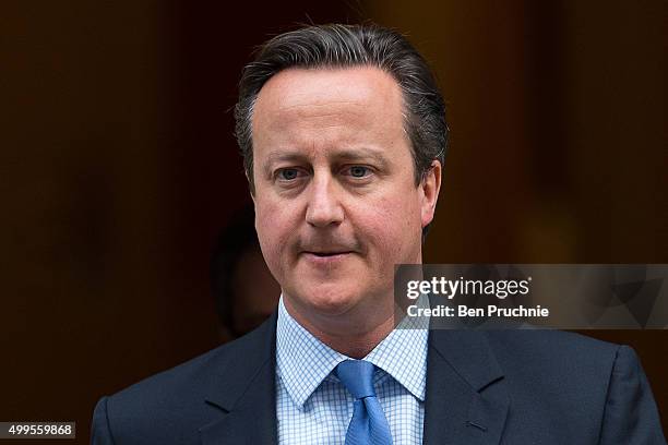 British Prime Minister David Cameron departs Number 10 Downing Street on December 2, 2015 in London, England. British MPs are expected to vote...