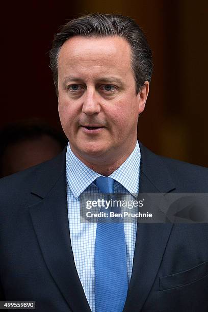 British Prime Minister David Cameron departs Number 10 Downing Street on December 2, 2015 in London, England. British MPs are expected to vote...