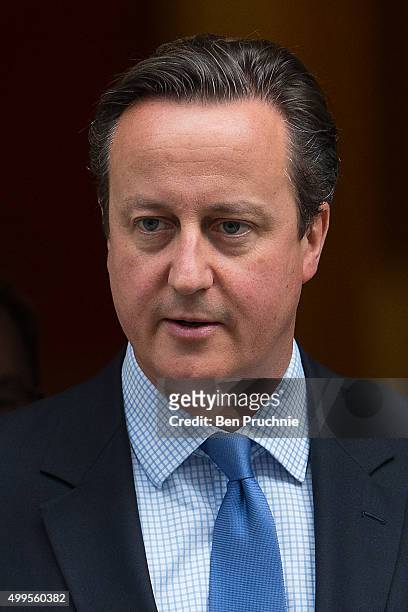 British Prime Minister David Cameron departs Number 10 Downing Street on December 2, 2015 in London, England. British MPs are expected to vote...