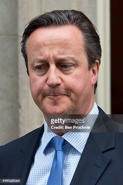 British Prime Minister David Cameron departs Number 10 Downing Street on December 2, 2015 in London, England. British MPs are expected to vote...