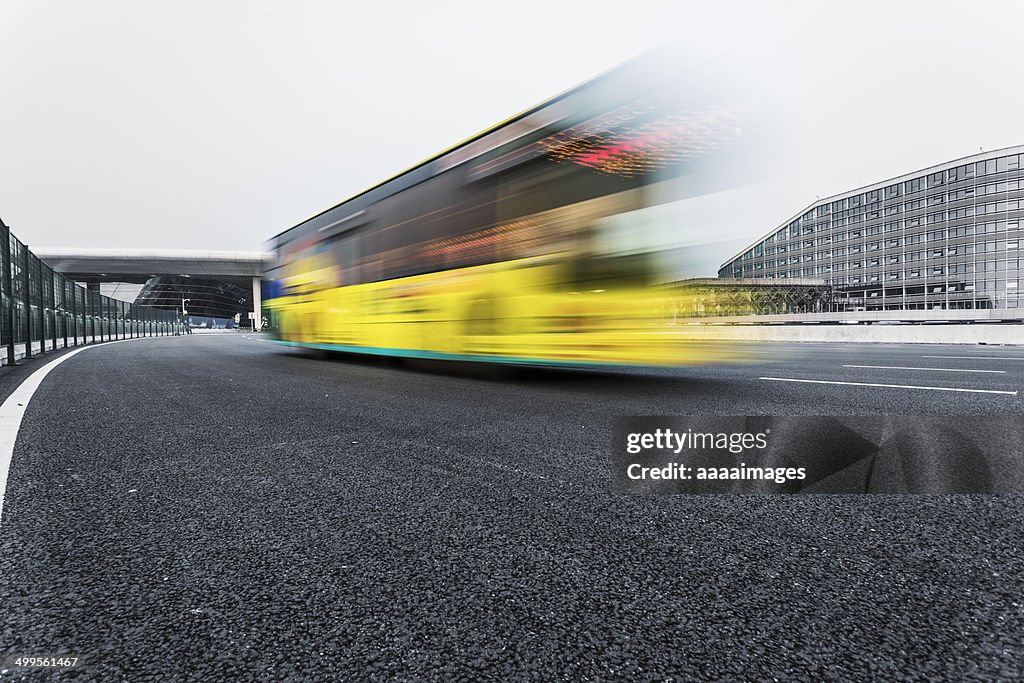 Motion bus through the street of city