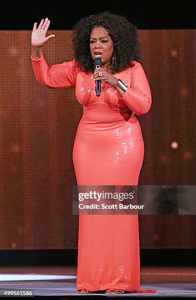 Oprah Winfrey on stage during her An Evening With Oprah tour on December 2, 2015 in Melbourne, Australia.