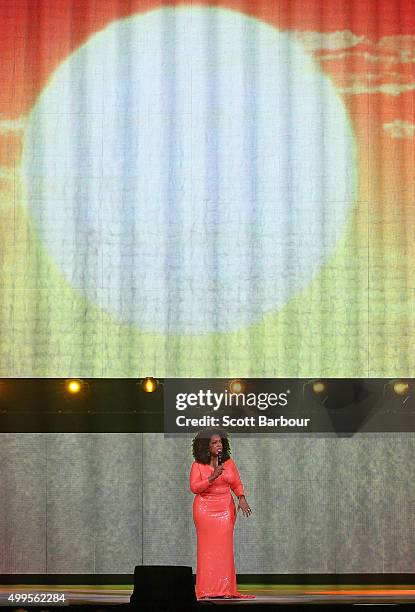 Oprah Winfrey on stage during her An Evening With Oprah tour on December 2, 2015 in Melbourne, Australia.