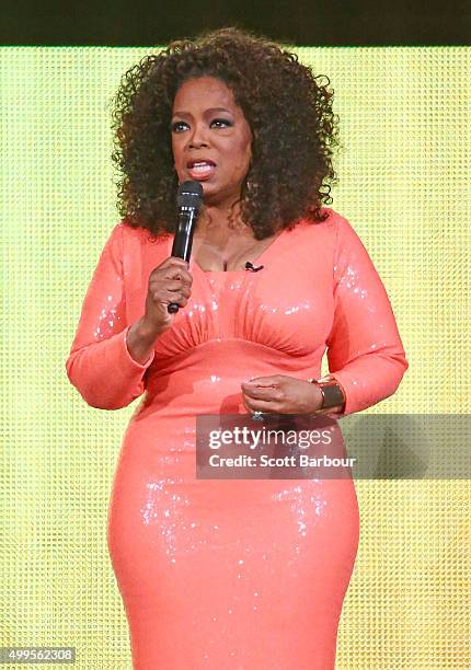 Oprah Winfrey on stage during her An Evening With Oprah tour on December 2, 2015 in Melbourne, Australia.