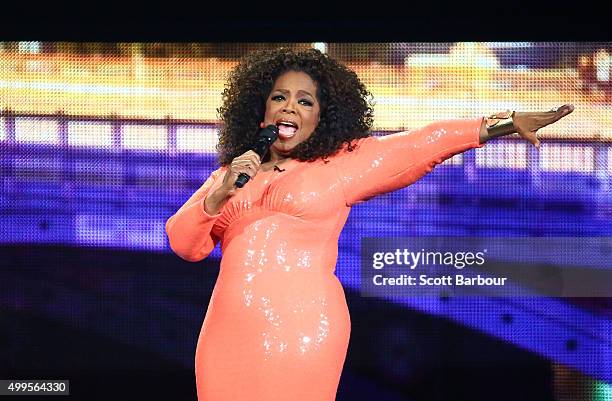 Oprah Winfrey on stage during her An Evening With Oprah tour on December 2, 2015 in Melbourne, Australia.