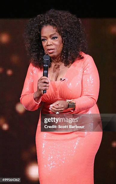 Oprah Winfrey on stage during her An Evening With Oprah tour on December 2, 2015 in Melbourne, Australia.