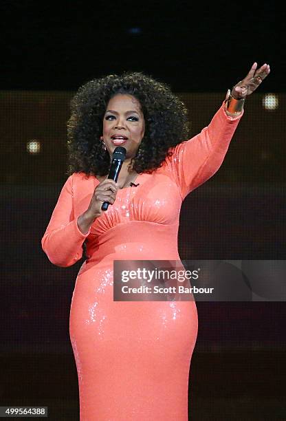 Oprah Winfrey on stage during her An Evening With Oprah tour on December 2, 2015 in Melbourne, Australia.