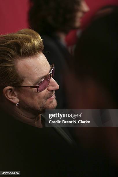 Singer/co-founder of ONE and Bono attends ONE and 's "It Always Seems Impossible Until It Is Done" event held at Carnegie Hall on December 1, 2015 in...