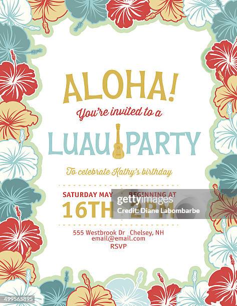 stockillustraties, clipart, cartoons en iconen met aloha hawaiian party invitation - hawaiian glyph