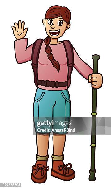 stockillustraties, clipart, cartoons en iconen met girl traveler cartoon - neisseria gonorrhoeae