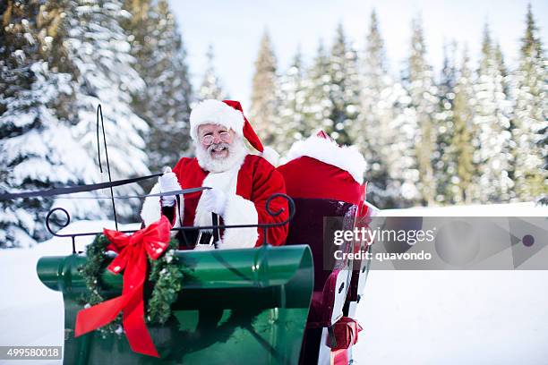 santa claus in his sleigh at north pole - sleigh stock pictures, royalty-free photos & images