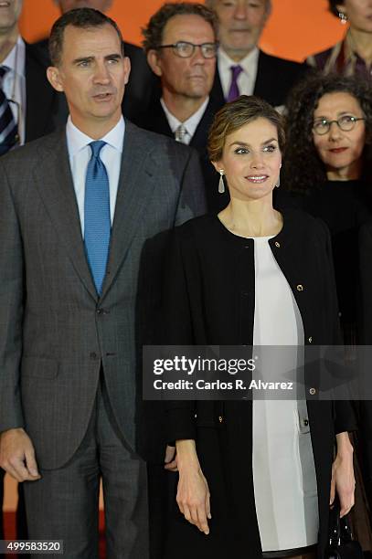 King Felipe VI of Spain and Queen Letizia of Spain attend the Gold Medals of Merit in Fine Arts 2014 ceremony at the Bellas Artes Museum on December...