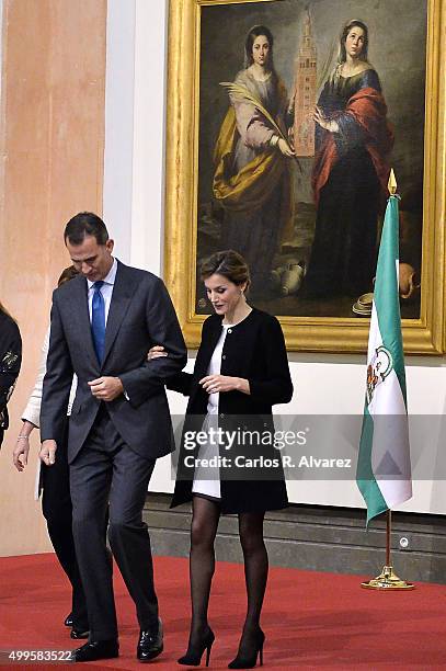 King Felipe VI of Spain and Queen Letizia of Spain attend the Gold Medals of Merit in Fine Arts 2014 ceremony at the Bellas Artes Museum on December...