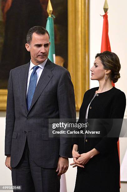 King Felipe VI of Spain and Queen Letizia of Spain attend the Gold Medals of Merit in Fine Arts 2014 ceremony at the Bellas Artes Museum on December...