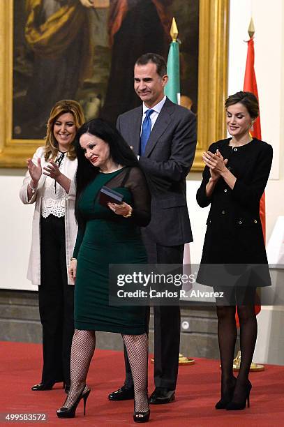 President of the regional government of Andalusia Susana Diaz, singer Alaska, King Felipe VI of Spain and Queen Letizia of Spain attend the Gold...