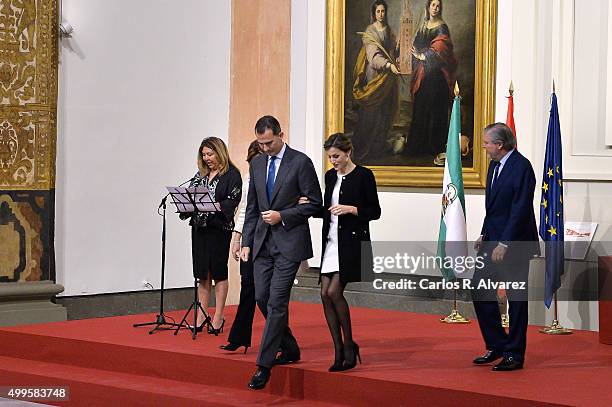 King Felipe VI of Spain and Queen Letizia of Spain attend the Gold Medals of Merit in Fine Arts 2014 ceremony at the Bellas Artes Museum on December...