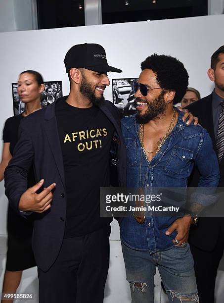 Swizz Beatz and Lenny Kravitz attend the Opening of Lenny Kravitz FLASH Photography Exhibition at Miami Design District on December 1, 2015 in Miami,...