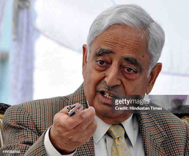 Jammu & Kashmir Chief Minister Mufti Mohammad Sayeed addresses a press conference, on December 2, 2015 in Jammu, India. Sayeed announced the decision...