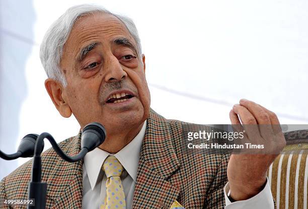 Jammu & Kashmir Chief Minister Mufti Mohammad Sayeed addresses a press conference, on December 2, 2015 in Jammu, India. Sayeed announced the decision...