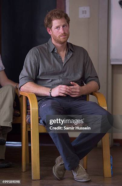 Prince Harry gives a speech as he visits the Southern African Wildlife College, a flagship centre close to Kruger National Park, during an official...