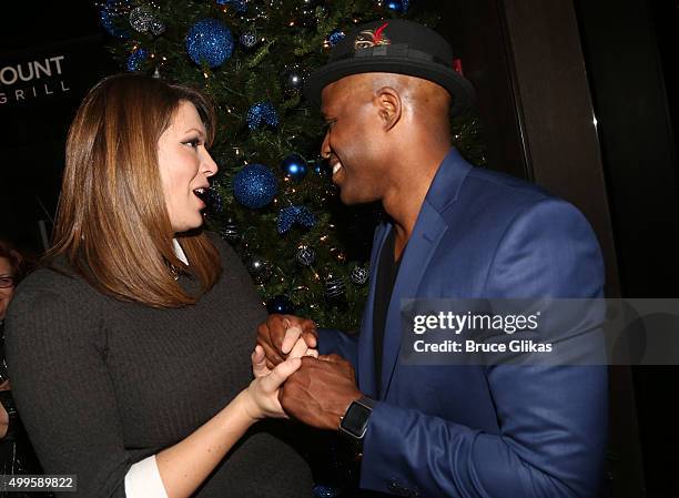 Michelle Collins and Wayne Brady chat at the After Party for Wayne Brady joining the hit broadway musical "Kinky Boots" at The Paramount Hotel on...