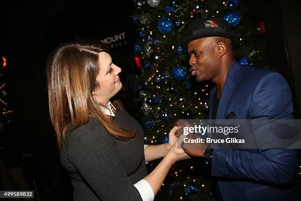 Michelle Collins and Wayne Brady chat at the After Party for Wayne Brady joining the hit broadway musical "Kinky Boots" at The Paramount Hotel on...