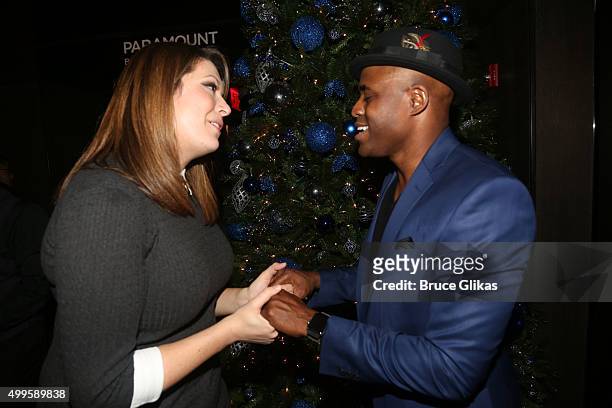 Michelle Collins and Wayne Brady chat at the After Party for Wayne Brady joining the hit broadway musical "Kinky Boots" at The Paramount Hotel on...