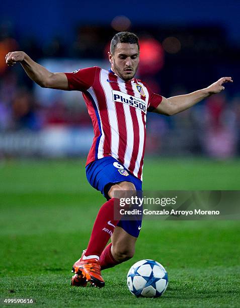 Koke of Atletico de Madrid controls the ball during the UEFA Champions League Group C match between Club Atletico de Madrid and Galatasaray AS at...