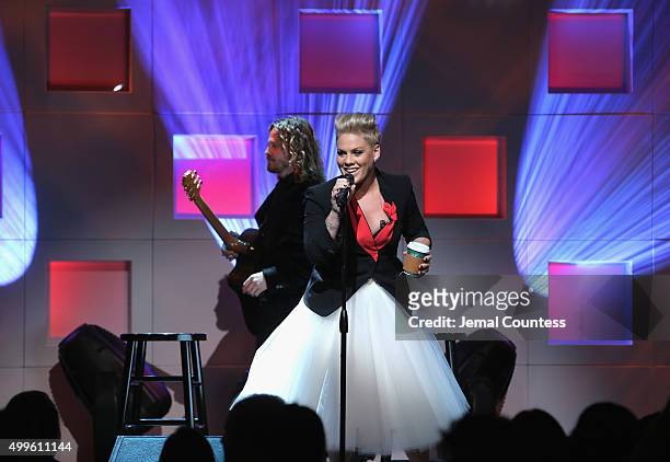 Nk performs on stage at the 11th Annual UNICEF Snowflake Ball Honoring Orlando Bloom, Mindy Grossman And Edward G. Lloyd at Cipriani, Wall Street on...