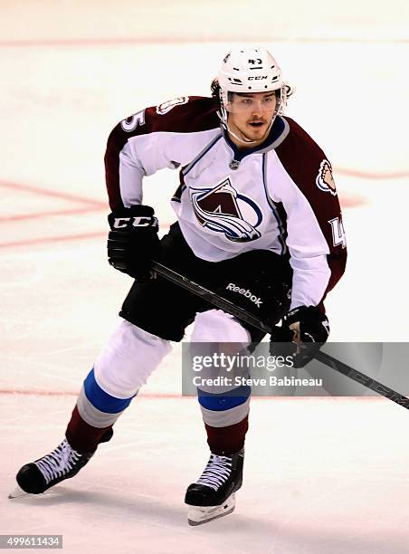 Dennis Everberg of the Colorado Avalanche plays in the game against the Boston Bruins at TD Garden on October 13, 2014 in Boston, Massachusetts.