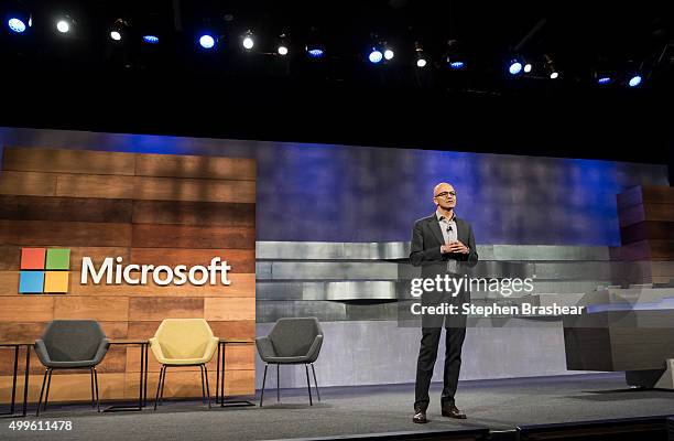 Microsoft CEO Satya Nadella speaks during the company's annual shareholders meeting, on December 2, 2015 in Bellevue, Washington. In addition to...